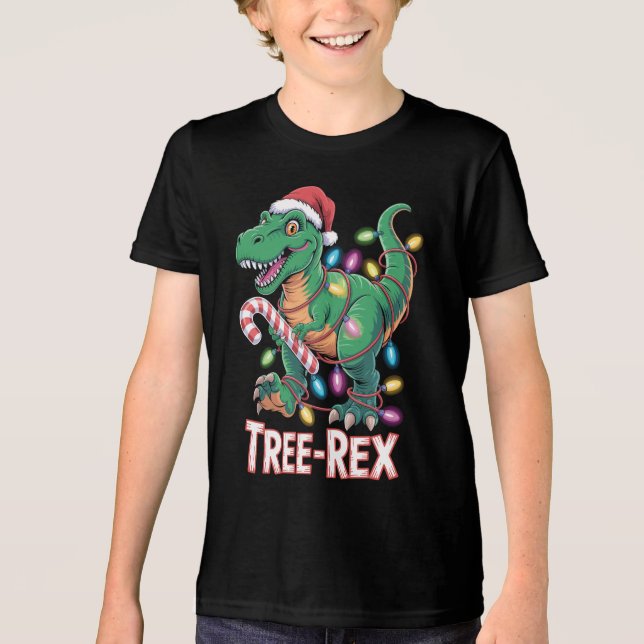 Tree-Rex Dinosaurier - T-Rex mit Lichterkette Tri-Blend Shirt (Front)