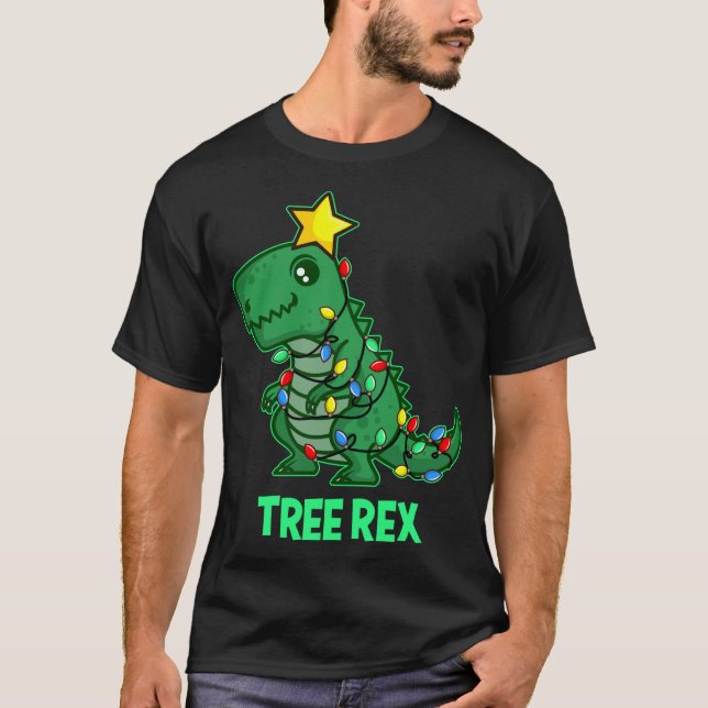Tree Rex Funny Cute Retro Christmas Dino T-Shirt (Front)