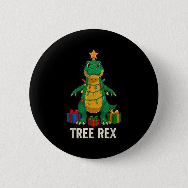 Tree Rex Funny Dinosaur Christmas  Button (Front)
