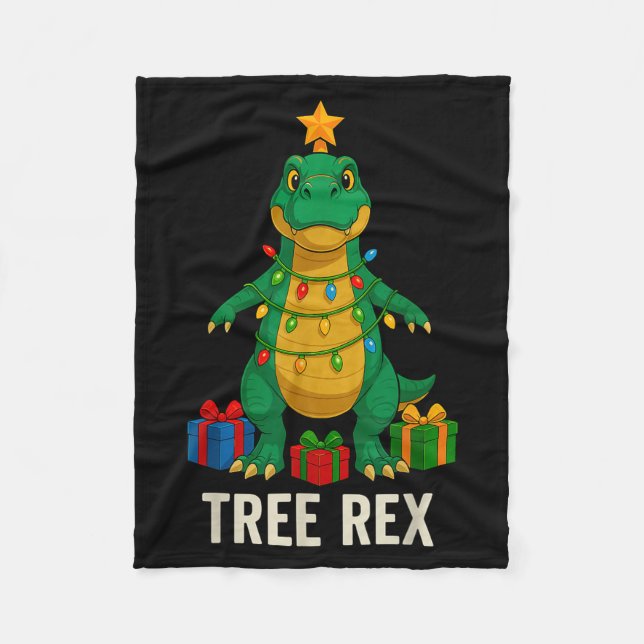 Tree Rex Funny Dinosaur Christmas  Fleece Blanket (Front)