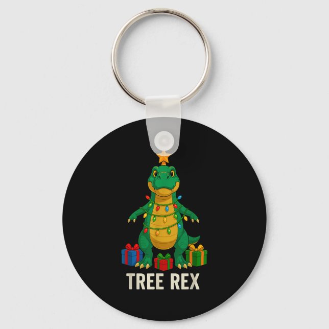 Tree Rex Funny Dinosaur Christmas  Keychain (Front)