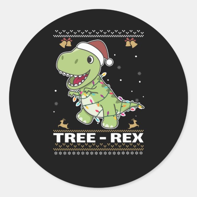 Tree-Rex Funny Dinosaur Pun T-Rex Classic Round Sticker (Front)