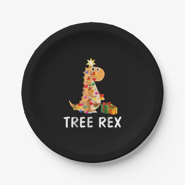 Tree Rex Pun Christmas Dinosaur   Paper Plates (Front)