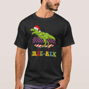 Tree rex retro Christmas dinosaur Xmas light skate T-Shirt