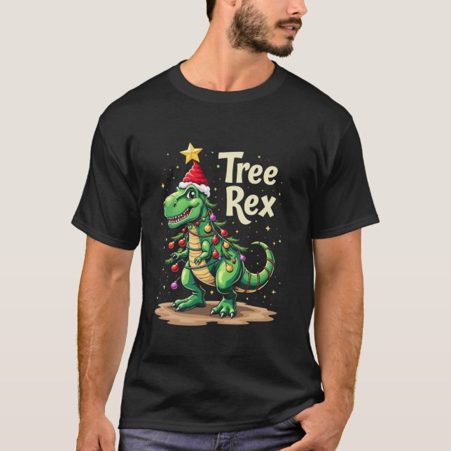 Tree Rex T Rex Christmas Lights Ornaments T-Shirt (Front)