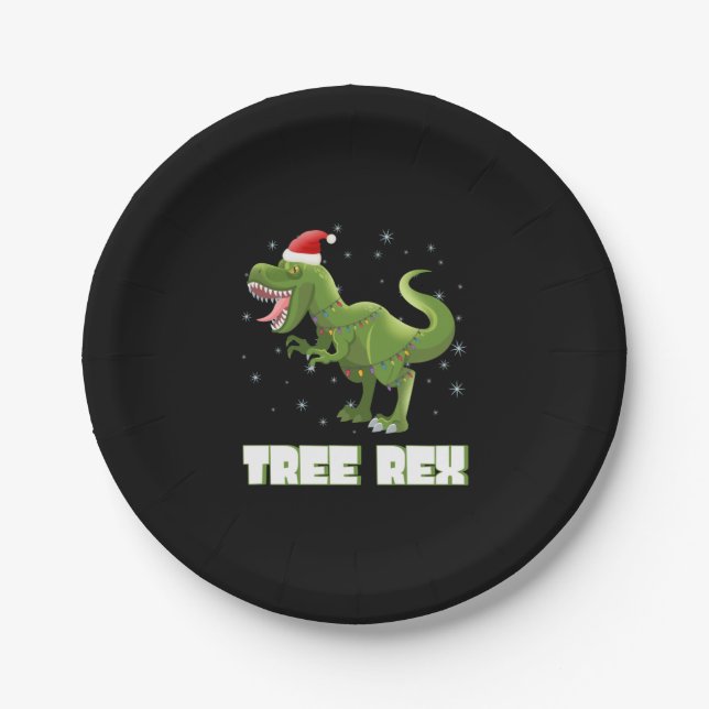 Tree Rex T-Rex Christmas   Paper Plates (Front)