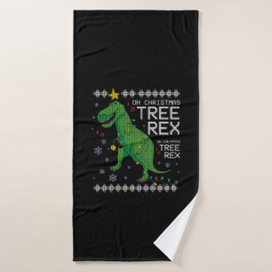 Tree Rex Ugly Christmas Sweater Dino T-rex Funny O Bath Towel