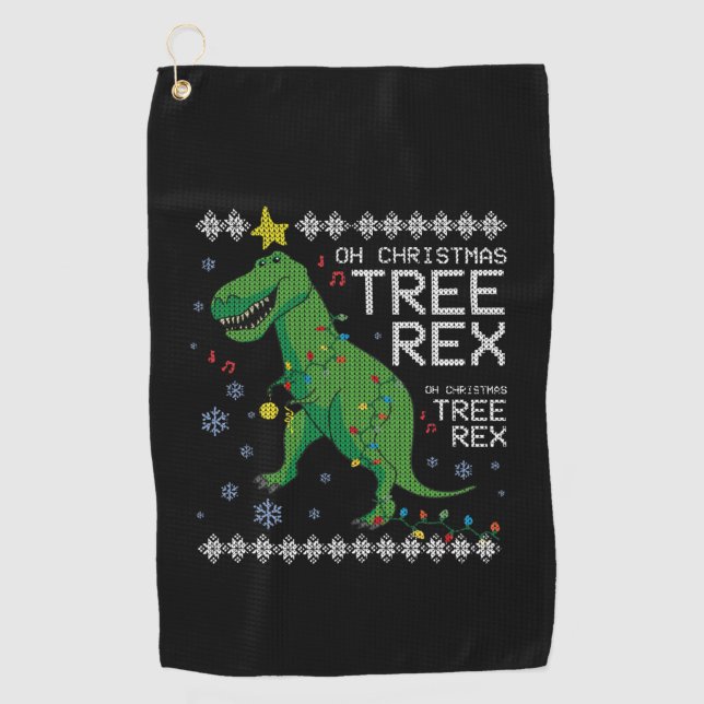 Tree Rex Ugly Christmas Sweater Dino T-rex Funny O Golf Towel (Front)