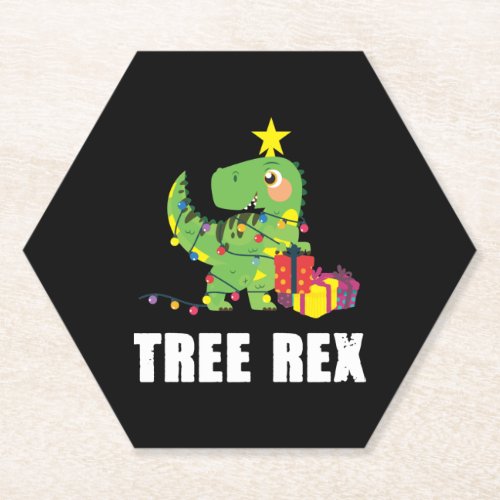 Tree Rex with Christmas balls _ funny dino tree   Paper Coaster