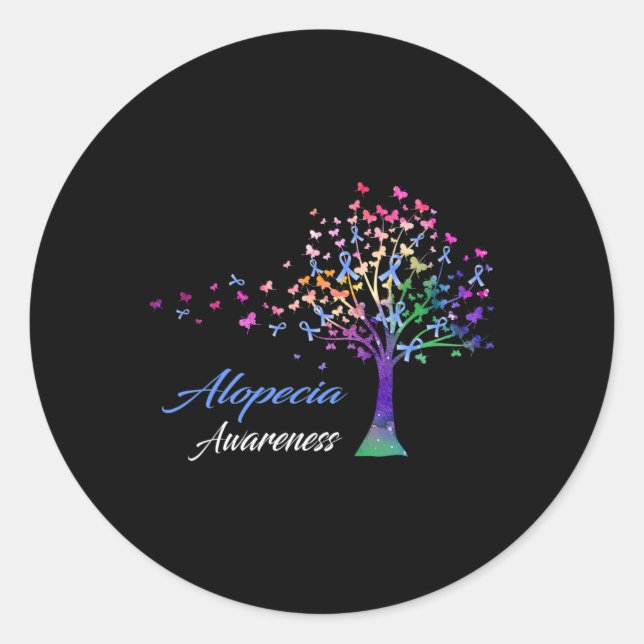 Tree Ribbon Alopecia Awareness  Classic Round Sticker (Front)