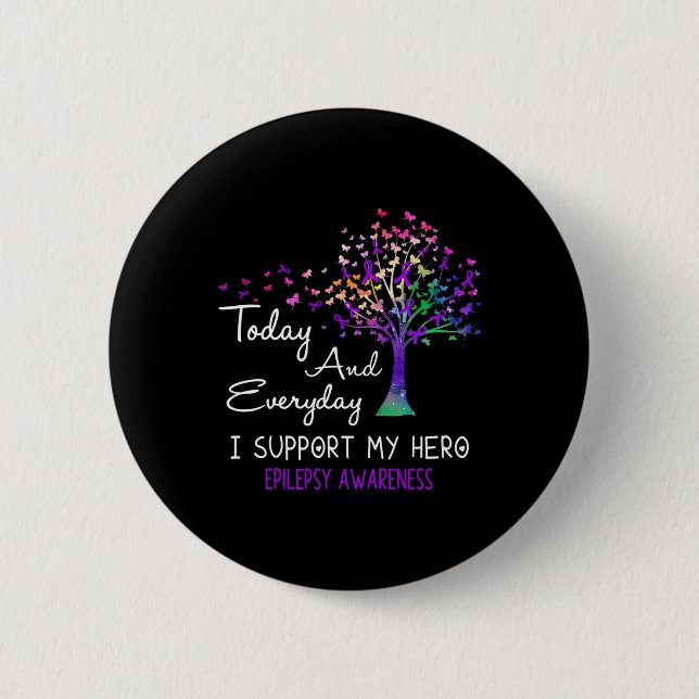 Tree Ribbon I Support My Hero Epilepsy Awareness  Button (Front)