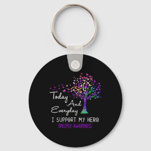 Tree Ribbon I Support My Hero Epilepsy Awareness Keychain