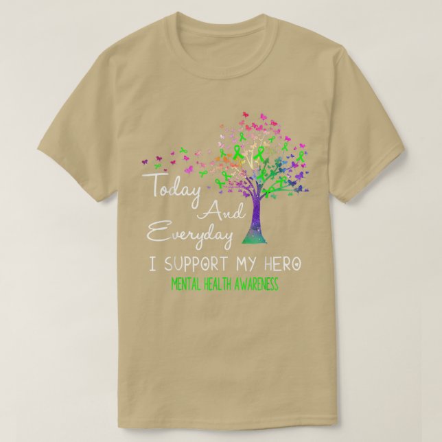 Tree Ribbon I Support My Hero Mental Health Awaren T-Shirt (Design Front)