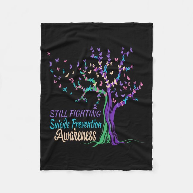 Tree Ribbon Still Fighting Suicide Prevention Awar Fleece Blanket (Front)