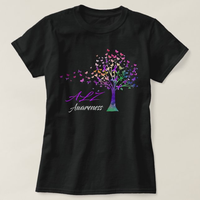 Tree Ribbons Alz Awareness Support Alz Warrior Gif T-Shirt (Design Front)