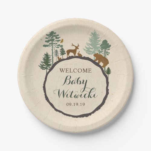 Tree Ring Woodland Baby Shower Paper Plate