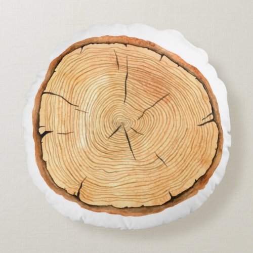 Tree rings Watercolor illustration hand drawn ab Round Pillow