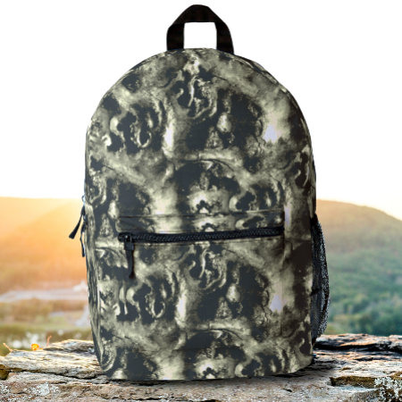 Tree Root Wood Texture Black And Gray Camo     Printed Backpack