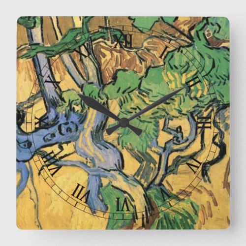 Tree Roots and Trunks by Vincent van Gogh Square Wall Clock