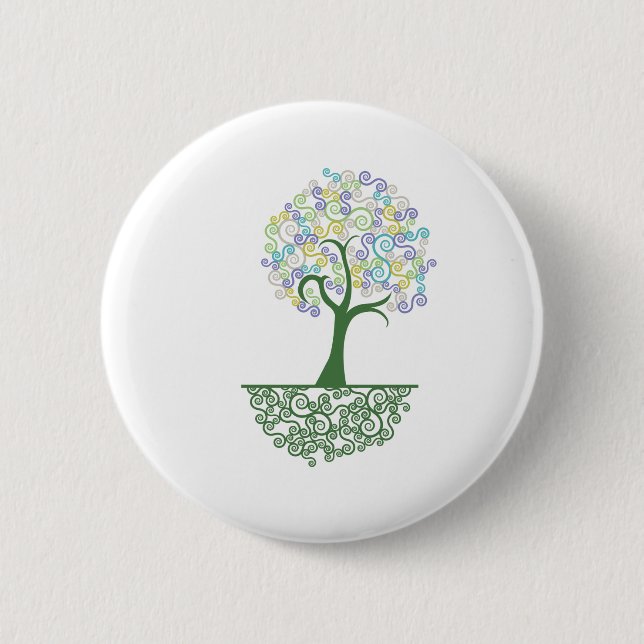 Tree ~ Roots of Life Colorful Scroll Trees Pinback Button (Front)