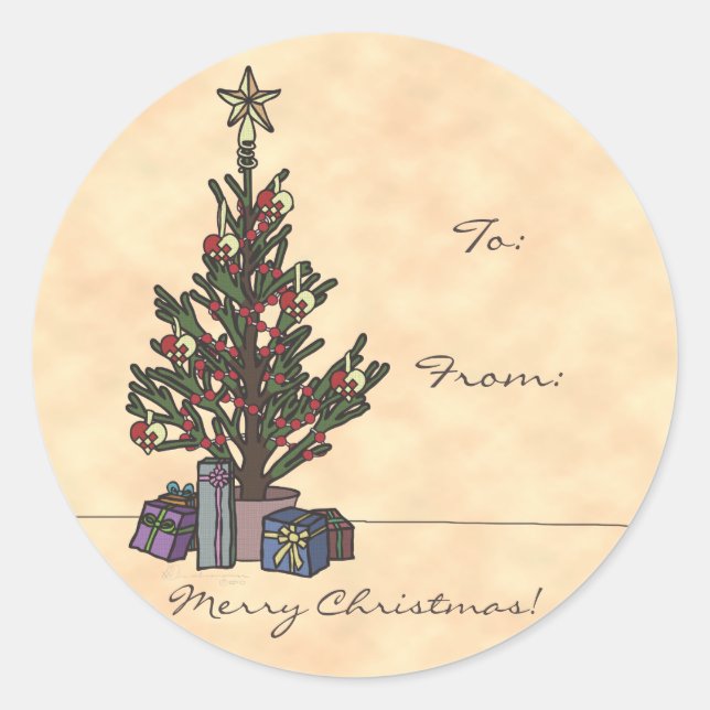 Tree, round gift tag stickers (Front)