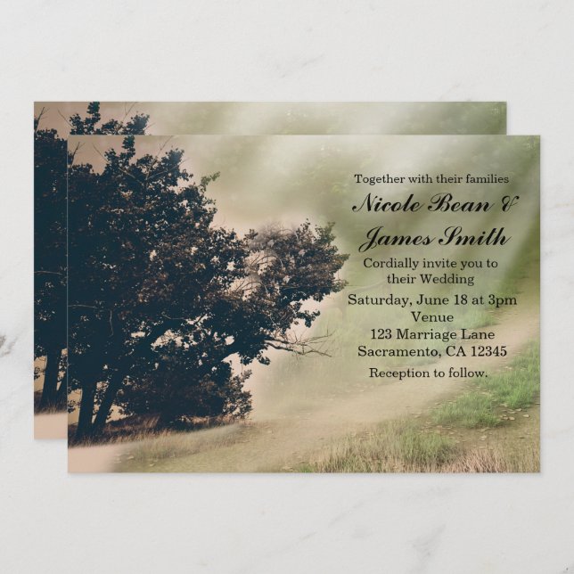 Tree & Rustic Country Road Wedding Invitation (Front/Back)
