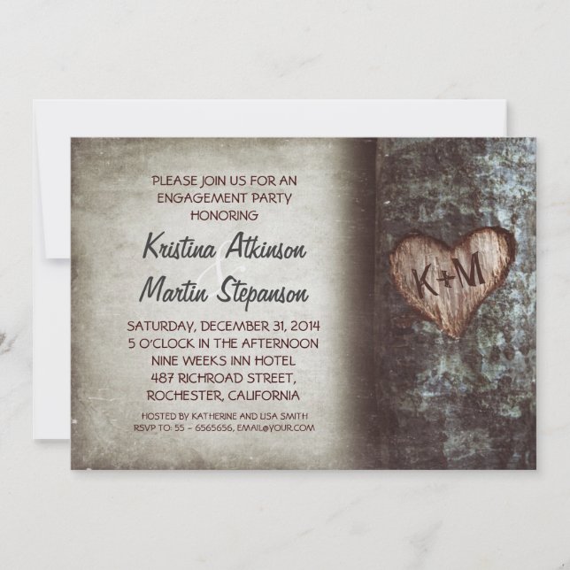 Tree rustic engagement party invitations (Front)