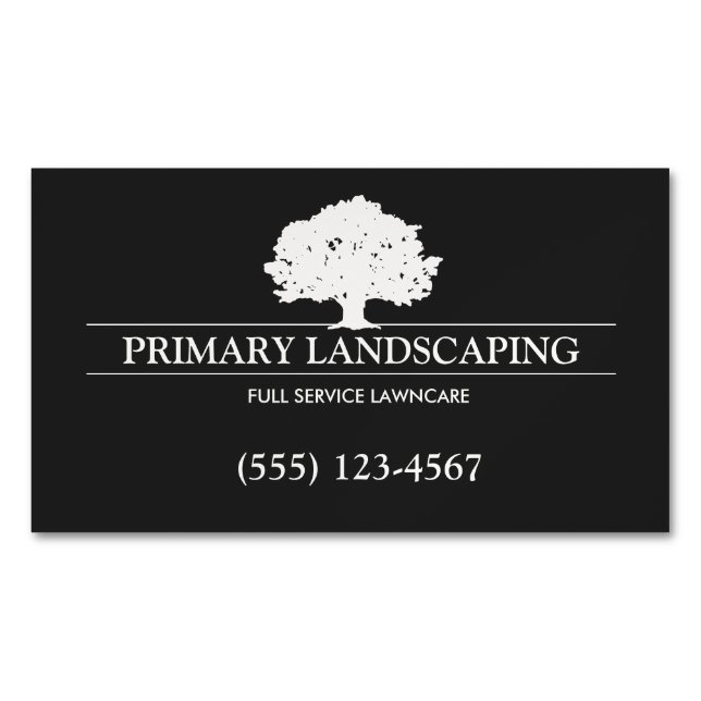 Tree Service and Lawn Care Landscaper Black  Business Card Magnet (Front)