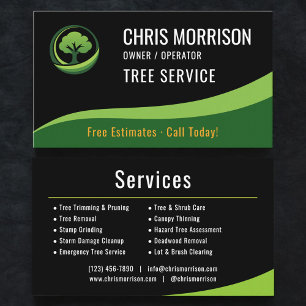 Tree Service Arborist Black Green Business Card