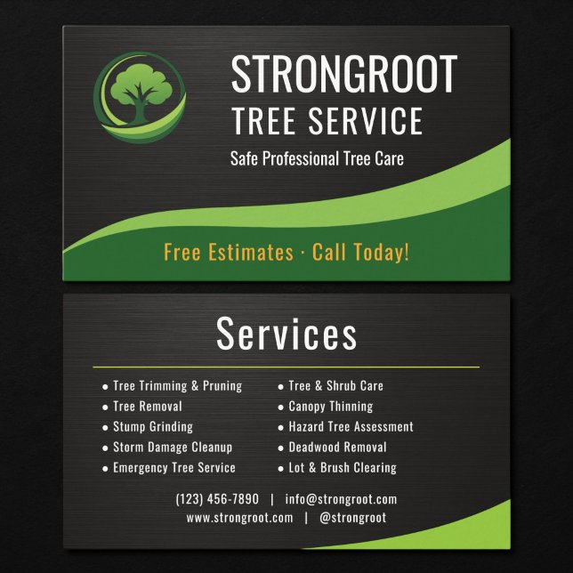 Tree Service Arborist Metallic Business Card (Creator Uploaded)