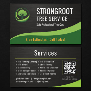 Tree Service Arborist QR Code Metallic Business Card