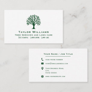 Tree Service Landscaping Lawn Care Green And White Business Card