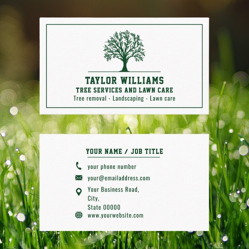 Tree Service Lawn Care Landscaping Green And White Business Card