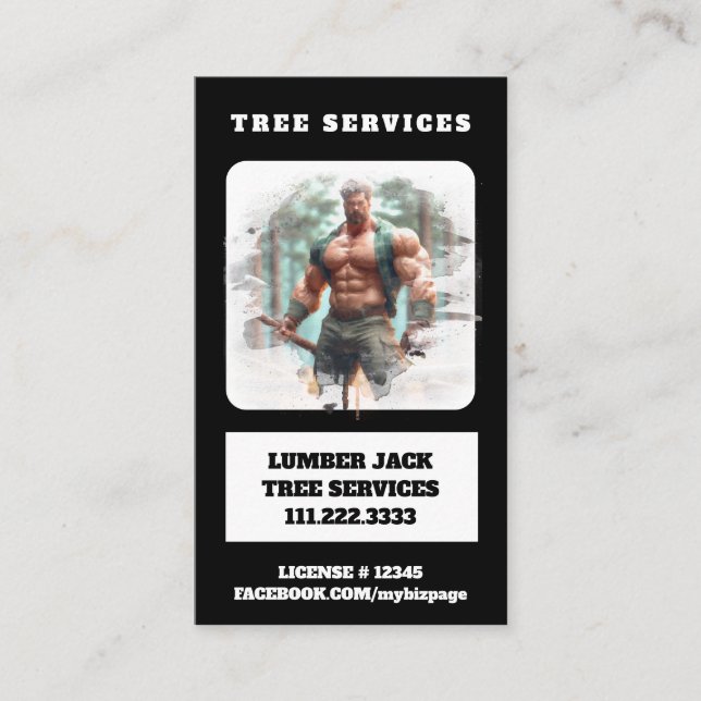 *~* Tree Services Lumber Jack Tree Man QR  Business Card (Front)