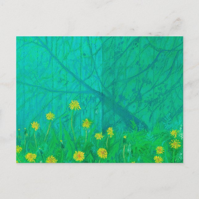 Tree Shadows & Dandelions, Summer Flowers Painting Postcard (Front)