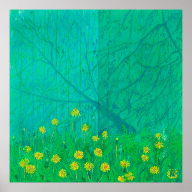 Tree Shadows & Dandelions, Summer Flowers Painting Poster (Front)