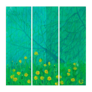 Tree Shadows & Dandelions, Summer Flowers Painting Triptych