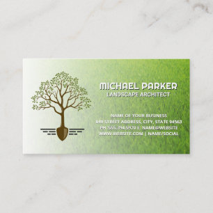 Tree Shovel Logo Cut Grass Gardening Business Card