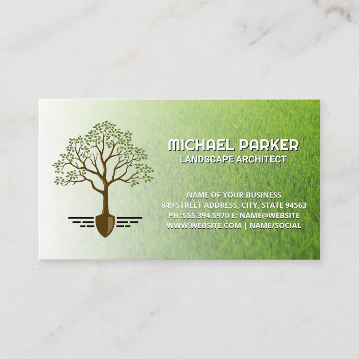 Tree Shovel Logo | Cut Grass | Gardening Business Card | Zazzle