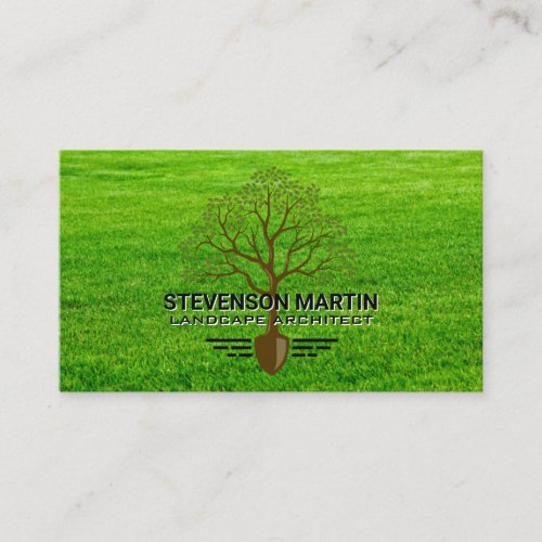 Tree Shovel Logo  Grass Landscaping Business Card