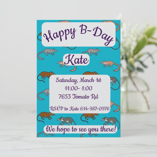 Tree Shrews Happy Birthday Invitation (Standing Front)