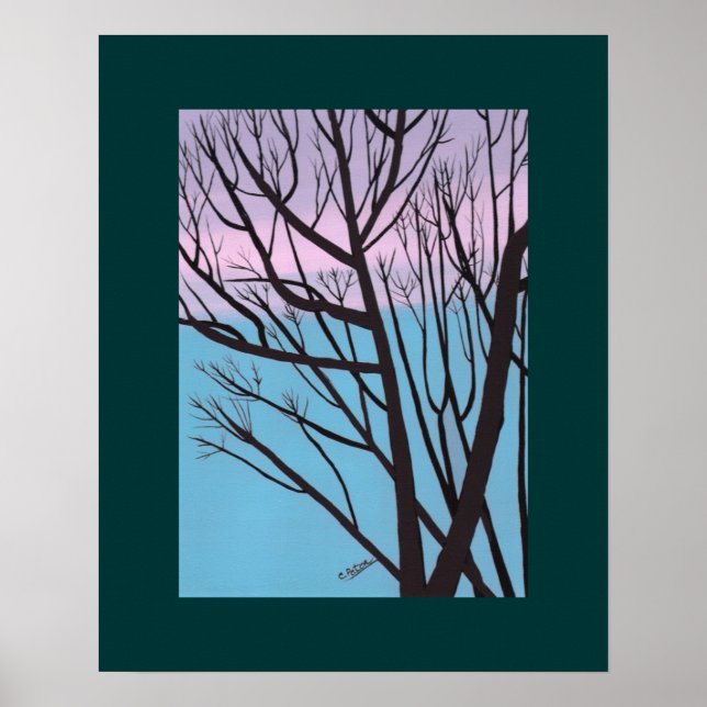 Tree silhouette against fall evening sky Print (Front)