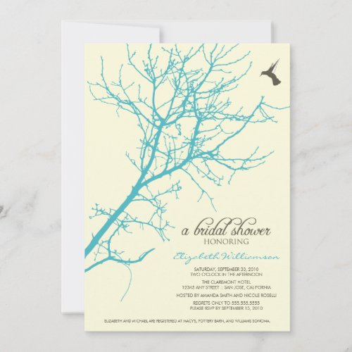 Tree Silhouette Bridal Shower Invitation aqua