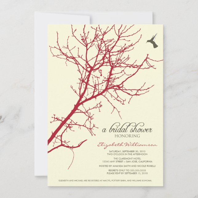Tree Silhouette Bridal Shower Invitation (crimson) (Front)
