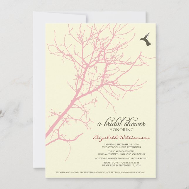 Tree Silhouette Bridal Shower Invitation (pink) (Front)