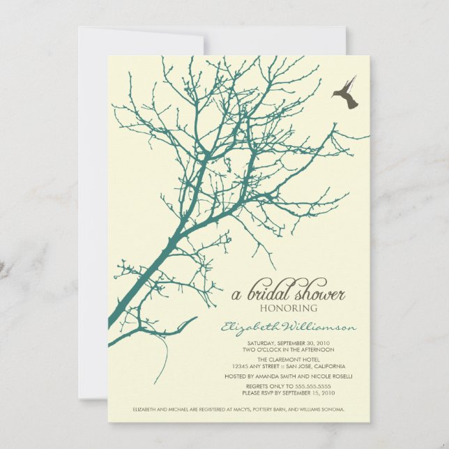 Tree Silhouette Bridal Shower Invitation (teal) (Front)