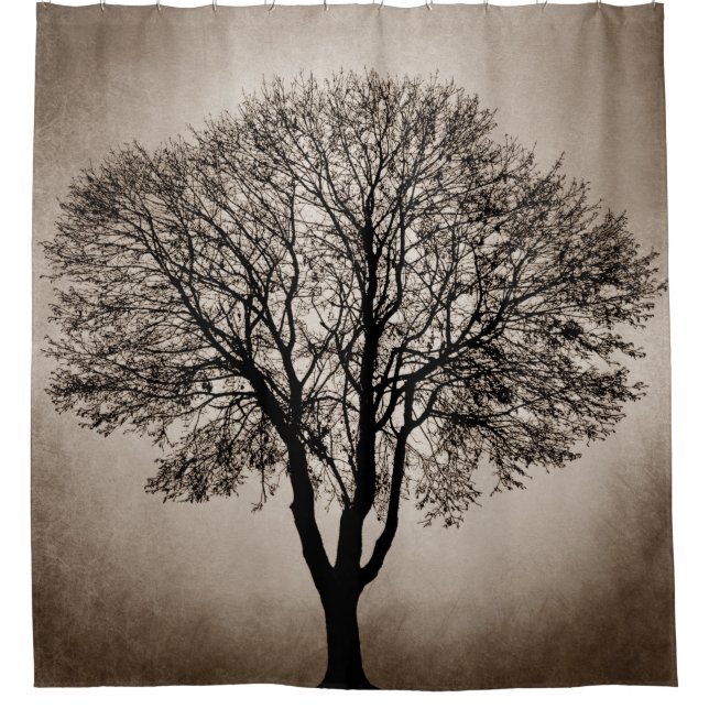Tree Silhouette Brown Sepia Design 205 Shower Curtain (Front)