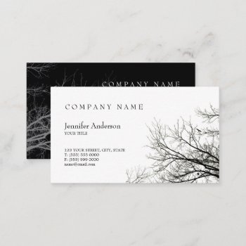 Tree Silhouette Creative Black White Business Card by BluePlanet at Zazzle