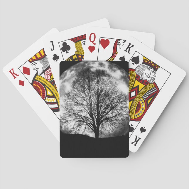 Tree Silhouette in Front of a Full Moon Poker Cards (Back)