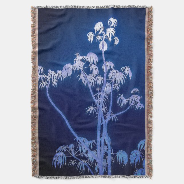 Tree Silhouette In Royal Blues Throw Blanket (Front Vertical)